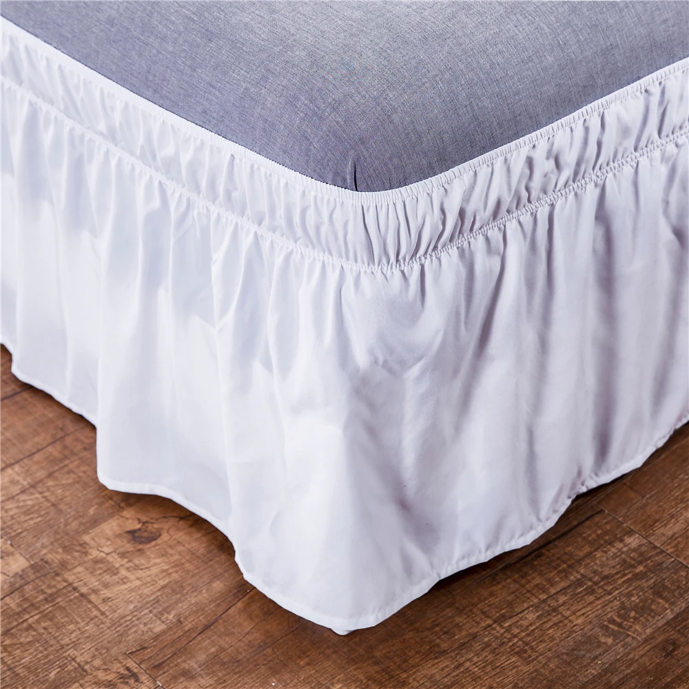 Falda de cama el&aacute;stica con volantes, estilo envolvente, f&aacute;cil ajuste, 15 pulgadas, antipolvo, con volantes, esquinas, resistente a la decoloraci&oacute;n, Color s&oacute;lido-2