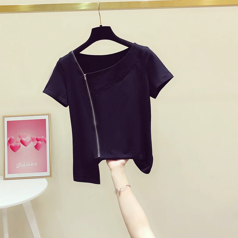 

T shirt casual short sleeve T shirt female o-neck loose women t-shirt tops tee shirt Black