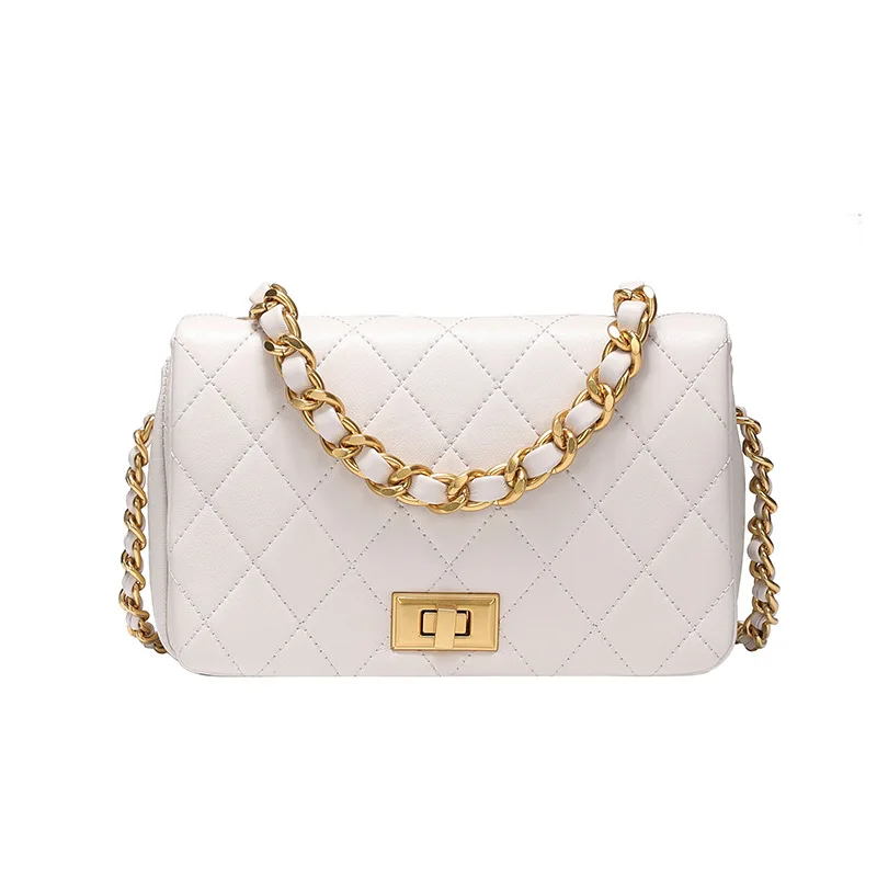 

High Quality Leather Ladies Quilted Chain Small Square Bag 2021 New Solid Color Simple and Versatile Crossbody Shoulder Bag Cc