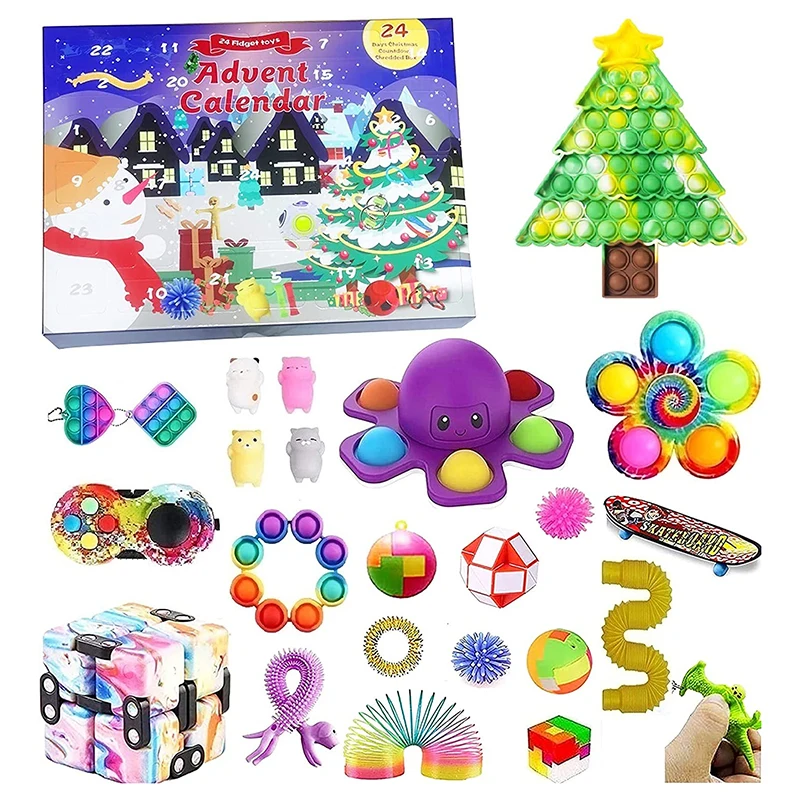 

24 Days Christmas Advent Calendar Toy Xmas Toys for Kid Countdown Calendar Christmas Push Bubbles Toys Set 2021 Pack Gift Box