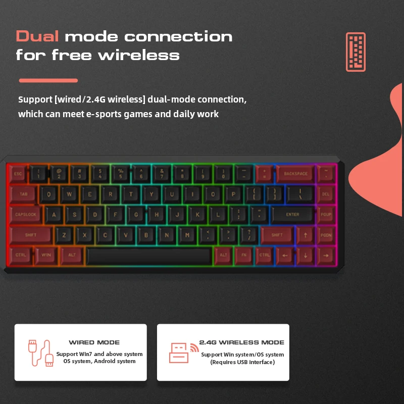 Newest Motospeed K5 Mechanical Keyboard Wireless Dual-Mode 68 Keys GATERON Switches Hot Swap RGB Gaming keybaords For PC Laptop