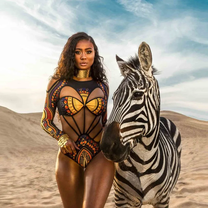 Сексуальный купальник с принтом в африканском стиле Женский цельный бразильский