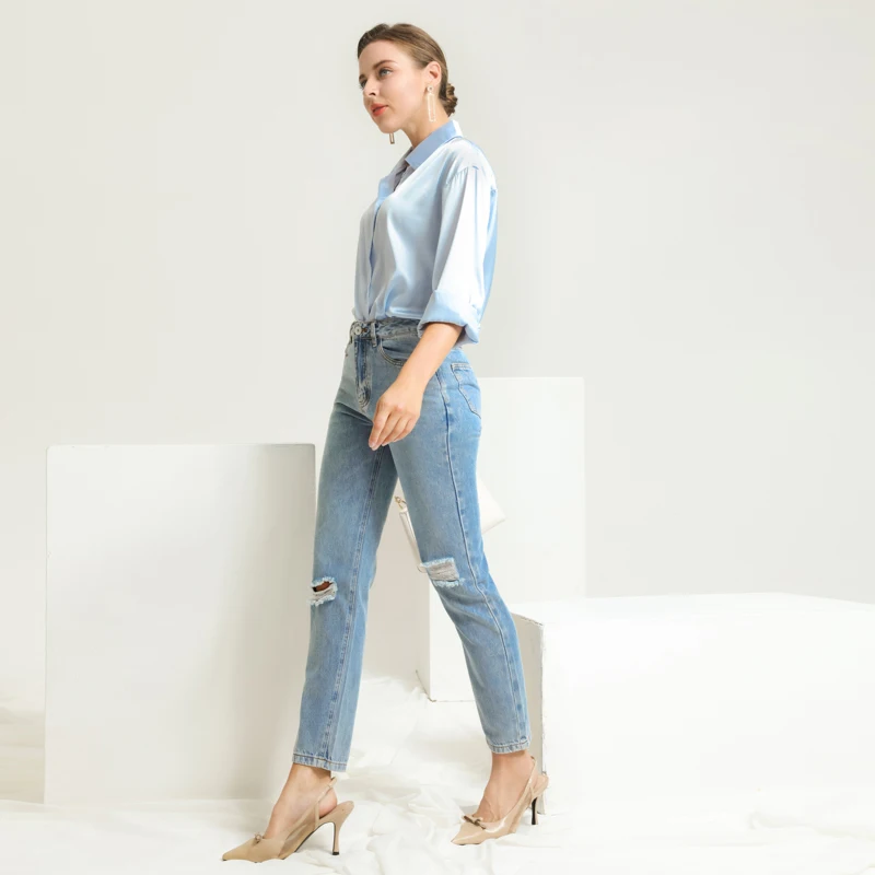 Женские джинсы-карандаш повседневные облегающие джинсы женские Синие рваные