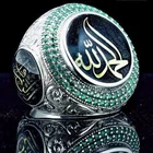 Религиозные большие круглые синие кольца для мужчин, печать ювелирных изделий, арабское микро-ПАВЕ, зеленые фианиты, кольца чемпионата, подарок, Z3X242