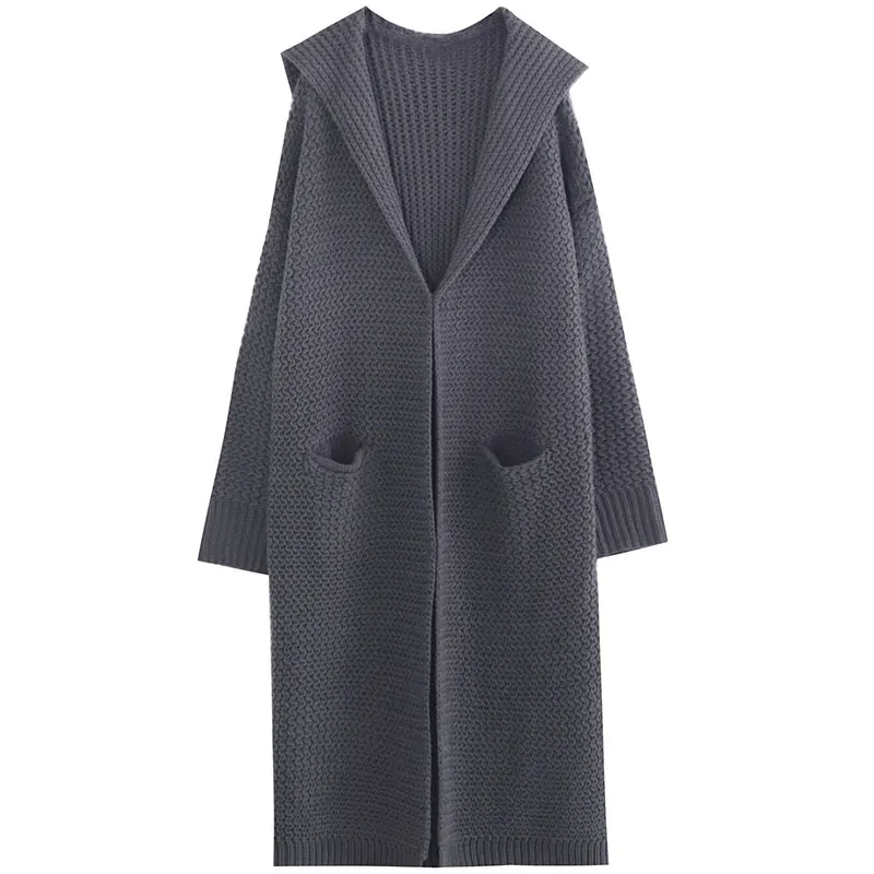 2019 Winter Women Poncho Long Sleeve Oversize Knitted Thick Dark Gray Cardigans Coat Hooded Sweater Jumper Cape |
