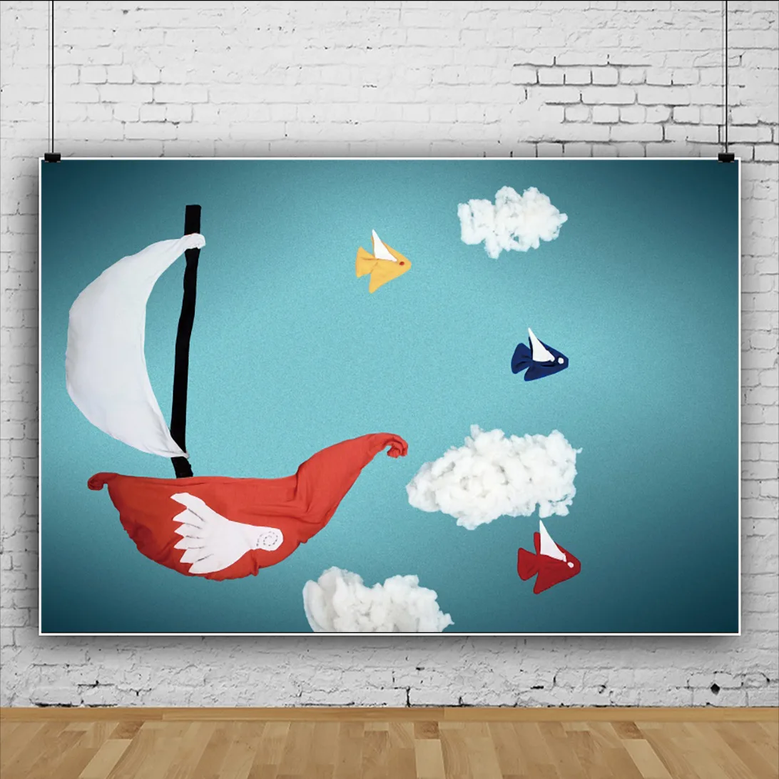 

Creative Handmade Art red Sailboat Background for Photography Baby Pet Portrait Photographic Backdrops Photocall Photo Studio
