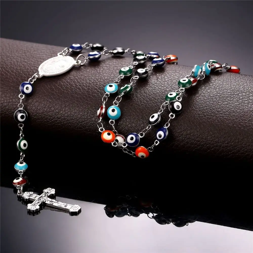 U7 Эмаль Дурной Глаз Кулон Ожерелье Для Мужчин/ Женщин Стальныная Цепочка С