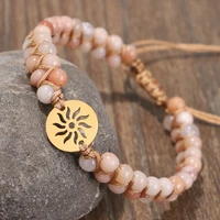 handmade natural stone boho yoga healing meditation bracelet bangle sun flower stainles steel bracelets women men gift jewelry