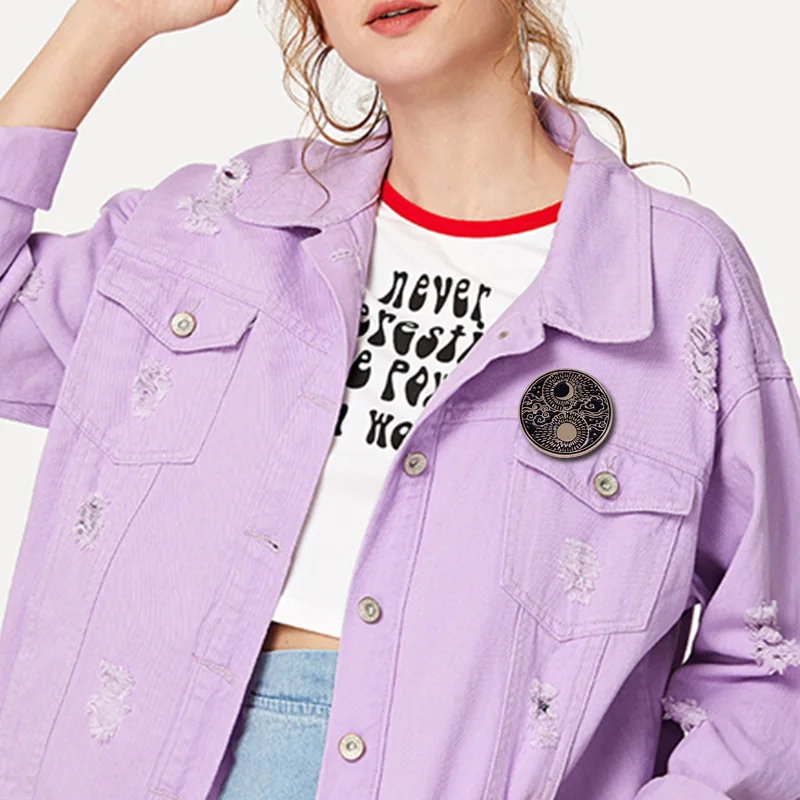 Значок на кнопку солнце и луна с облаком звездами Инь Ян