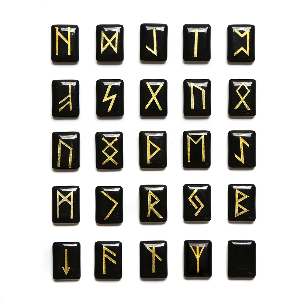 

25pcs / bag Natural Crystal Obsidian Tiger Eye Stone Rune Lettering Fortune-Telling Stone Runic Divination Men and Women Amulet