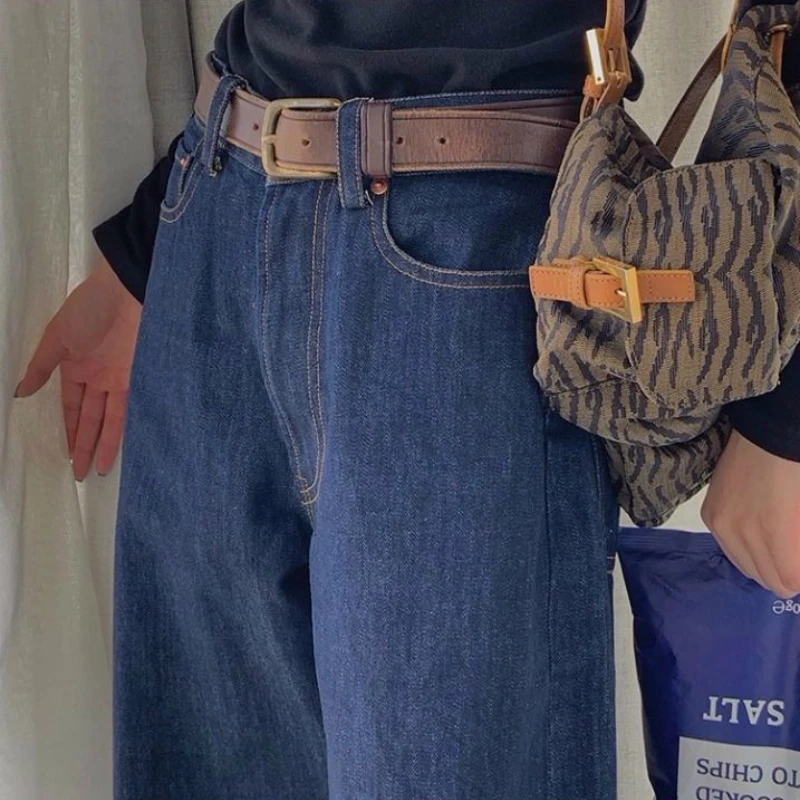 

Jeans Women Retro Blue Wide-leg Trousers Slouchy Jean Loose Simple Classic Student Autumn Full Female Harajuku Ins Denim Leisure