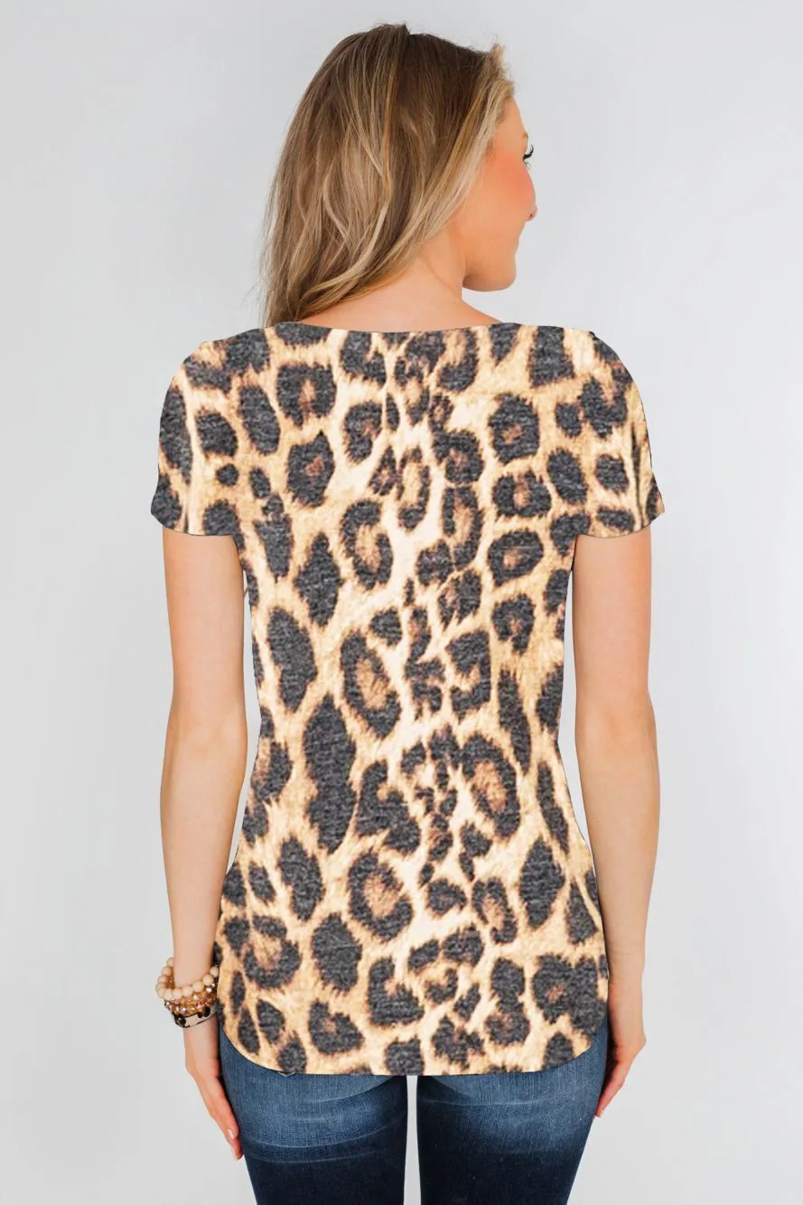 

2019 new leopard print short sleeve women's T-Shirt Top