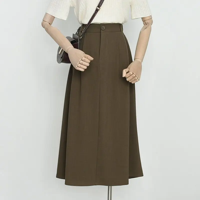 

2021 сезон: весна-лето женские элегантные винтажные Цвет, высота до середины голени, Длина Офисная Женская юбка с высокой талией, а-силуэт, кос...