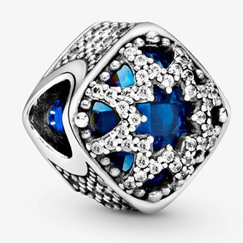 S925 Серебряный цвет DIY синяя звезда рельеф Шарм бусины подходят оригинальный Pandora