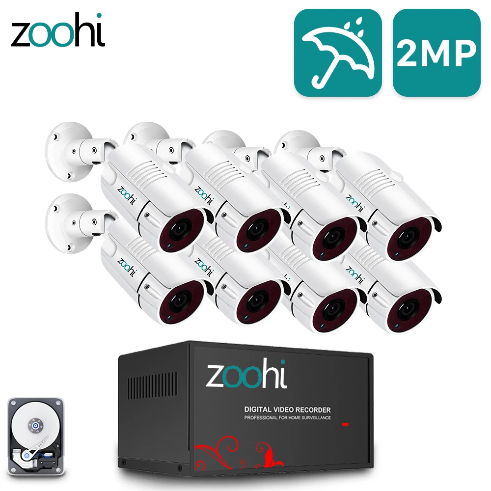 Zoohi AHD система видеонаблюдения 1080P 8CH cctv камера безопасности комплект наружная