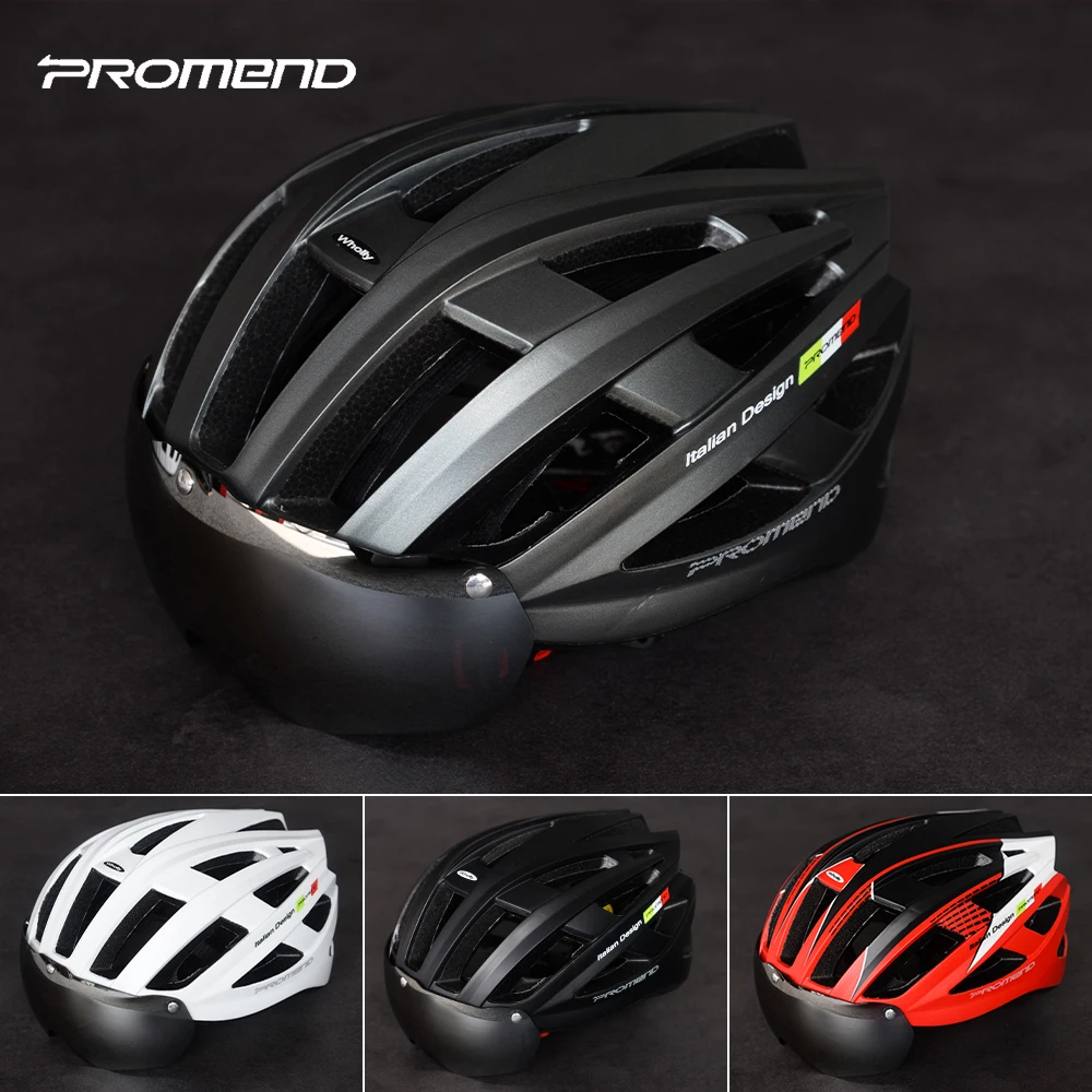 

Promend Ultralight Cycling Safety Helmet Outdoor Motorcycle Bicycle Taillight Helmet Removable Lens Mountain Road Bike Helmet