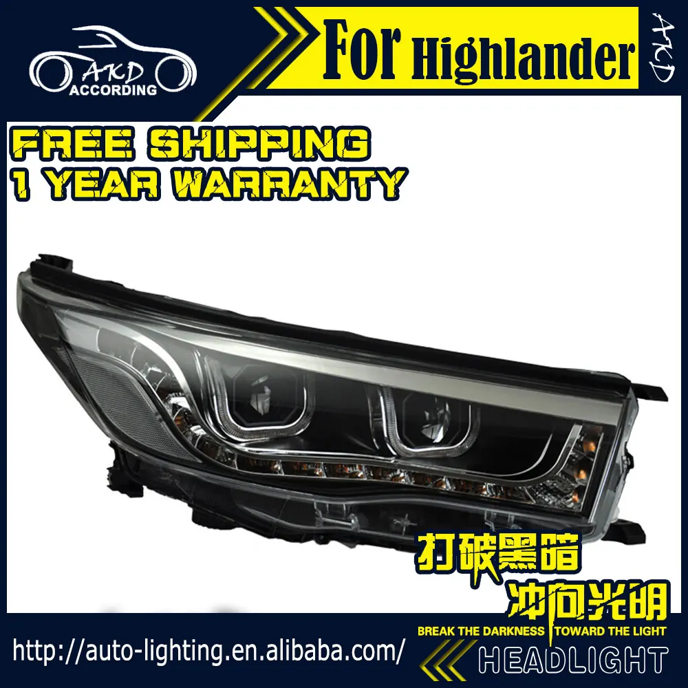 AKD автостайлинг фары Toyota Highlander 2015-2016 светодиодная… для Kluger DRL H7 D2H Hid опция
