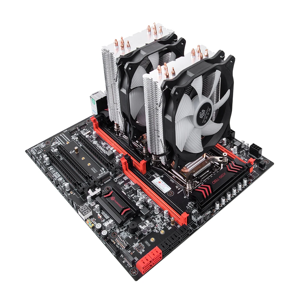 

HUANANZHI A500 4 Copper Heat Pipe LED CPU Cooler Cooling Fan Radiator Dual Fan Heatsink with E5 2678V3*2 DDR3ECC 8*16GB M.2