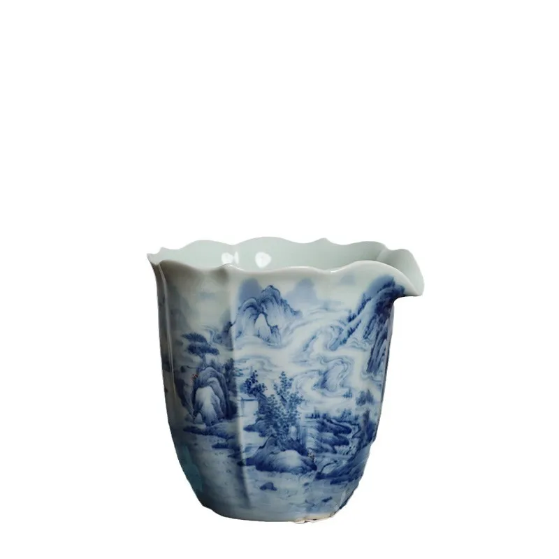 Taza de feria oculta JingLin, dise&ntilde;o art&iacute;stico de paisaje azul y blanco-2