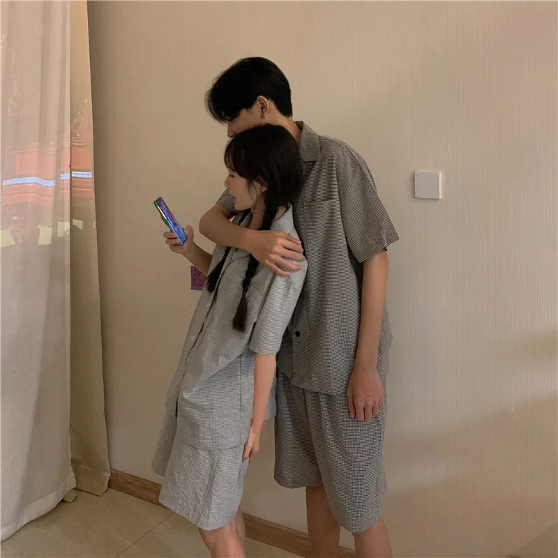 Женский домашний костюм в клетку рубашка с коротким рукавом топ и штаны летний