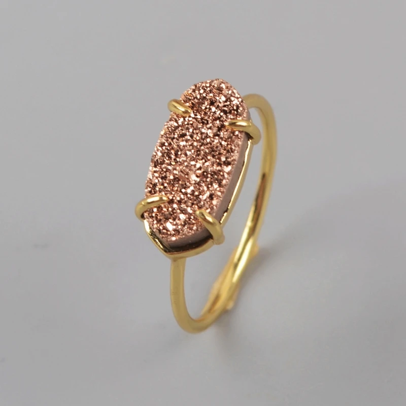 rose gold druzy Натуральные Агаты Druzy женские кольца цвета Drusy Fasion кольцо Kendra Кольца Драгоценные камни камень черный белый серебряный девушки кольцо дропшиппинг - Цвет основного камня: rose gold druzy