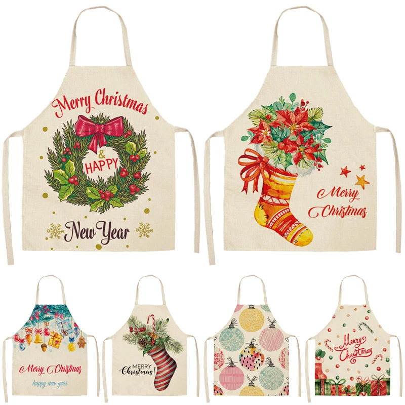 

Christmas Decoration Sleeveless Apron Cotton Linen Kitchen Aprons Women Home Cooking Baking Waist Bib Pinafore 53*65cm CM1003