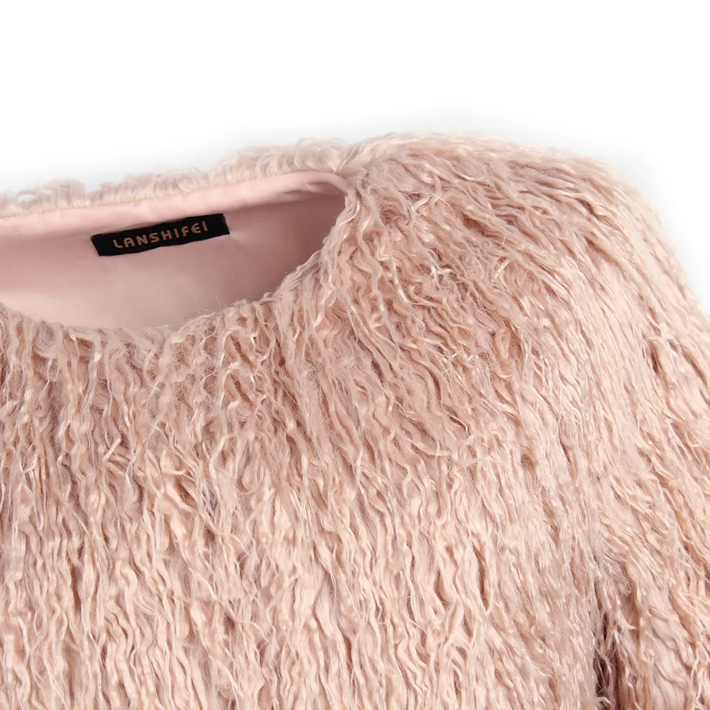 

Furry Fur Coat Women Fluffy Warm Long Sleeve Outerwear Autumn Winter Coat Women Fur Jacket Hairy Collarless Overcoat Teddy Coat