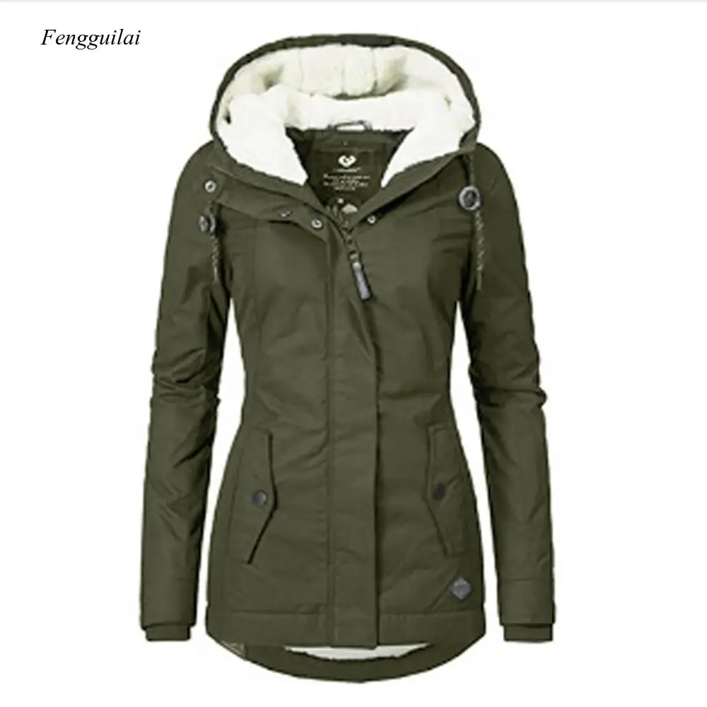 

Winter Women Warm Parkas Hooded Thick Plush Winter Jackets Female Mid-Long Cotton Coat Fashion Lady Warm