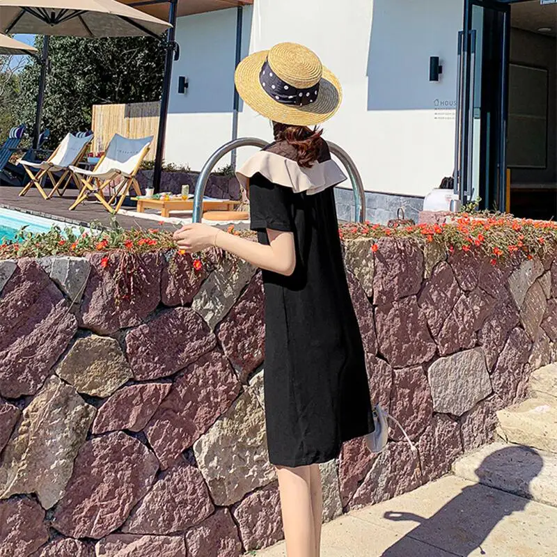 

Women Dreeses Short Sleeve O-Neck Casual Chiffon Off Shoulder Dress Black Elegant 2021 Vestido Playa Mujer Sukienka Midi