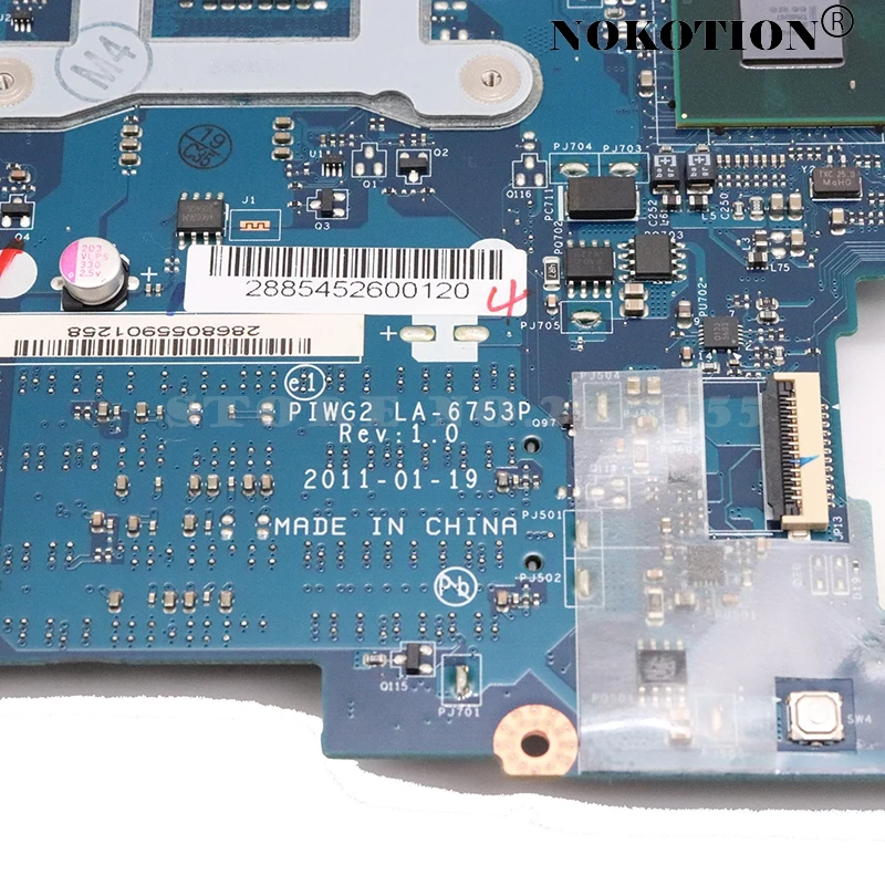 NOKOTION PIWG2 LA 6753P основная плата Материнская для ноутбука Lenovo G570 системная HM65 DDR3