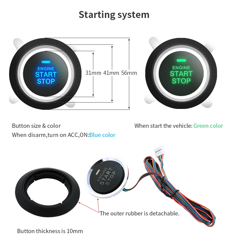 Easyguard Smart key keyless go car alarm system remote engine start push button start touch password entry DC12V