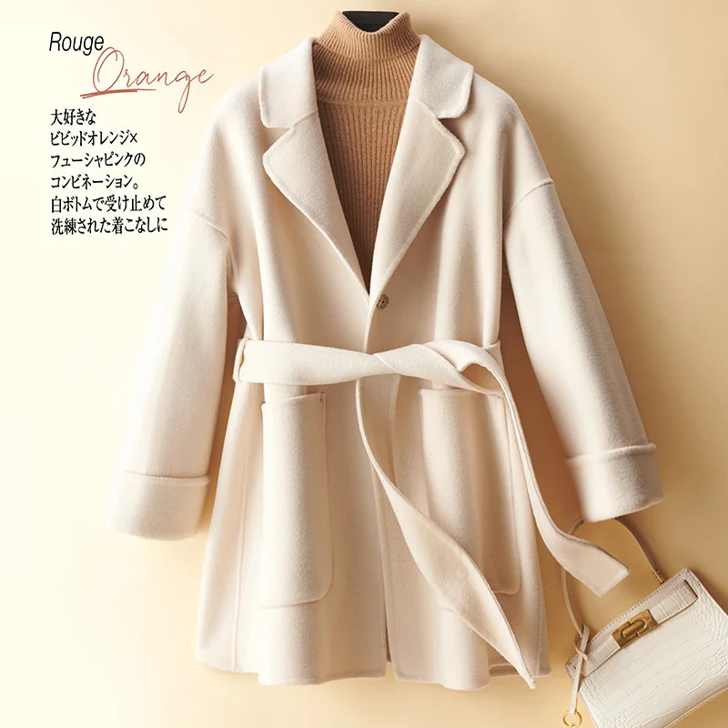 

Осенне-зимнее Новое двухстороннее шерстяное твидовое пальто, Женский костюм средней и длинной длины, шерстяное твидовое пальто для отдыха