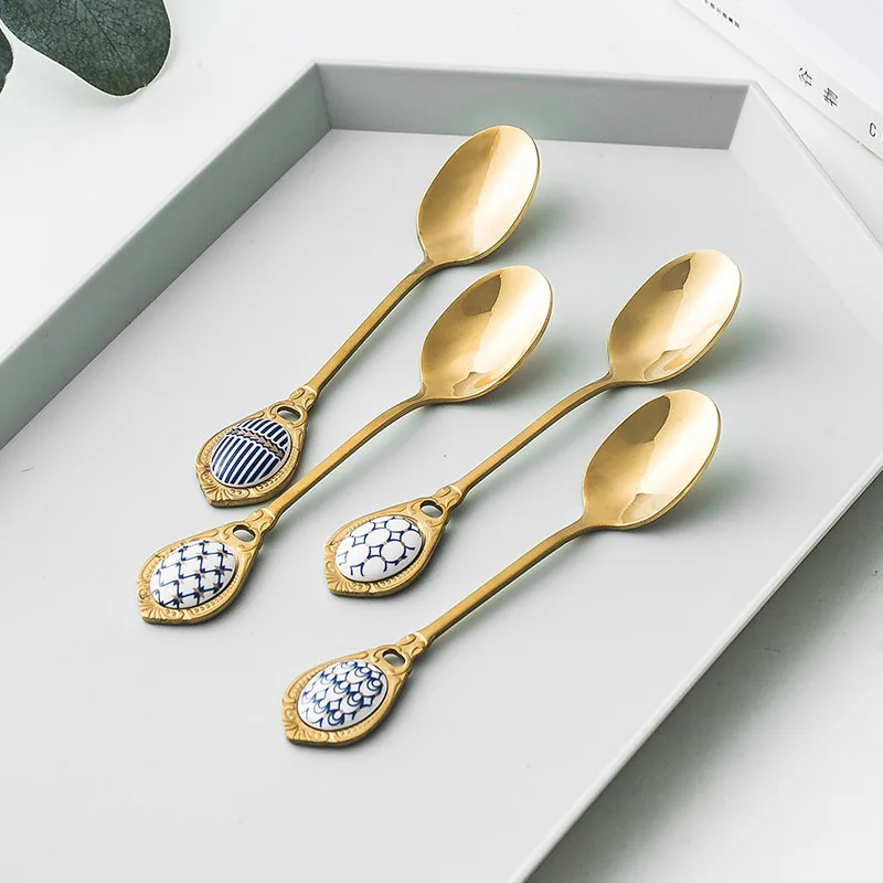 Ложка из нержавеющей стали с керамической ручкой ложки для мороженого кофе