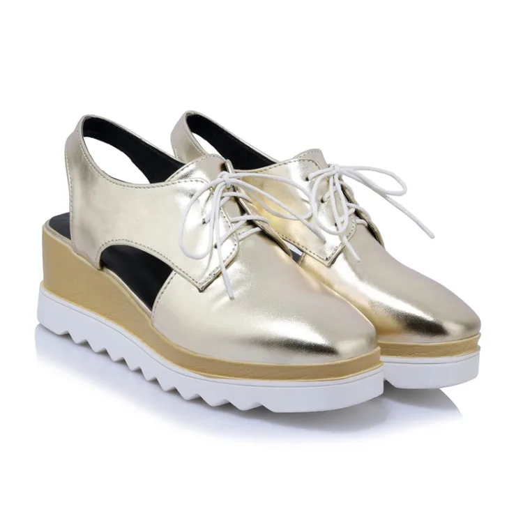 Женские туфли оксфорды на танкетке повседневные платформе криперы золотистые