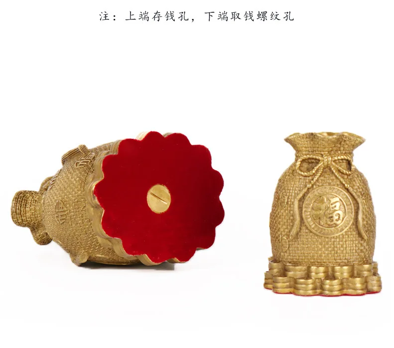 

LAOJUNLU Pure Copper Piggy Bank Decoration Copper Gold Bag Living Room Lucky Treasure, Large length 14 width 12 height 21 cm