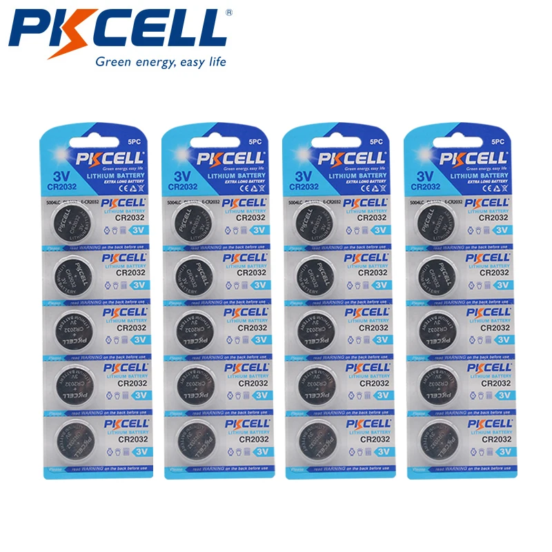 20 шт./4 упаковки Литиевые кнопочные батареи PKCELL CR2032 3 в 5004LC BR2032 DL2032 ECR2032 KECR2032|dl