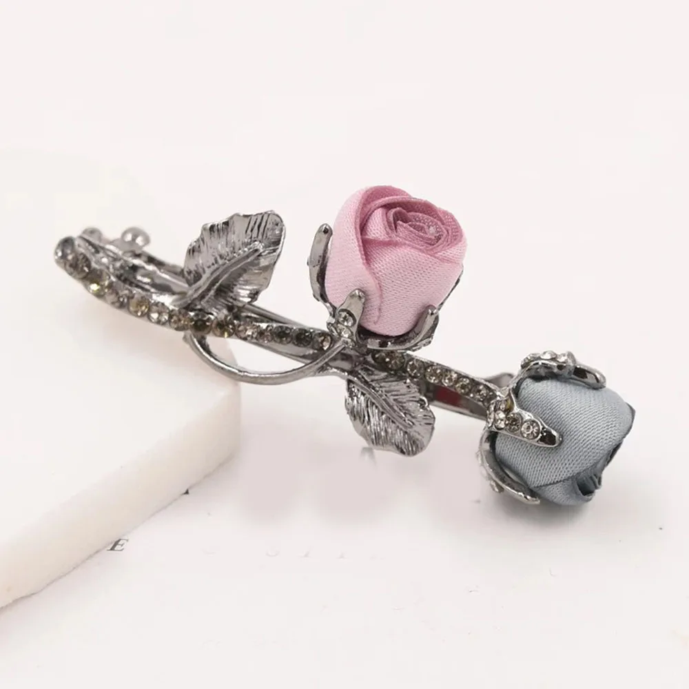 

Rose Flower Barrettes Pearl Hair Clip Accessories Leaves Rhinestone Spring Vintage LeafCrystal Hairpin Christmas Gifts Wedding