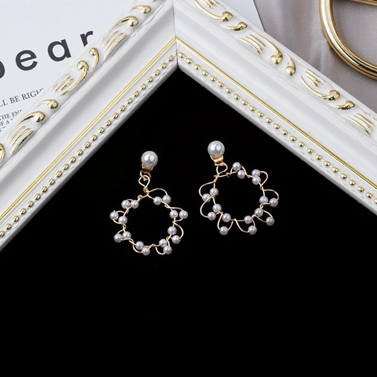 Корейские Новые массивные серьги с жемчугом Золотые круглые геометрические