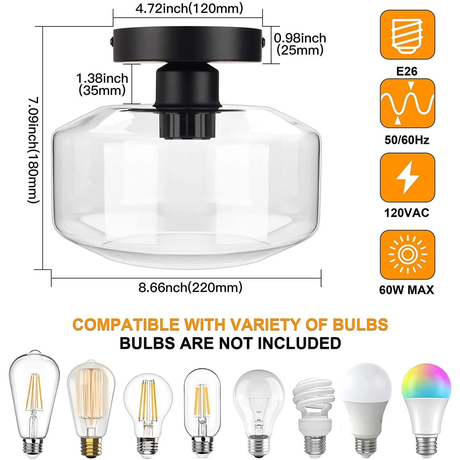 

Ceiling Light Clear Glass Pendant Lamp Shade Lighting Porch Hallway Bar