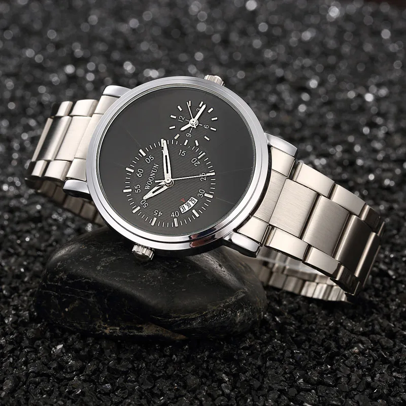 

New Mens Designer Watches Men's Sports Quartz Watches Black Stainless Steel Wristwatches Water Resistant Dual Dial Watches Gifts