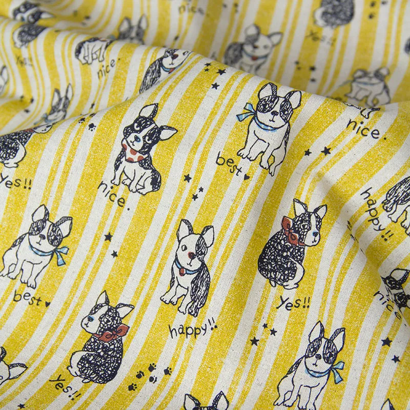 Half-Meter Japanese kokka Cotton Linen Fabric DIY Patchwork Cavnas Bulldog C |