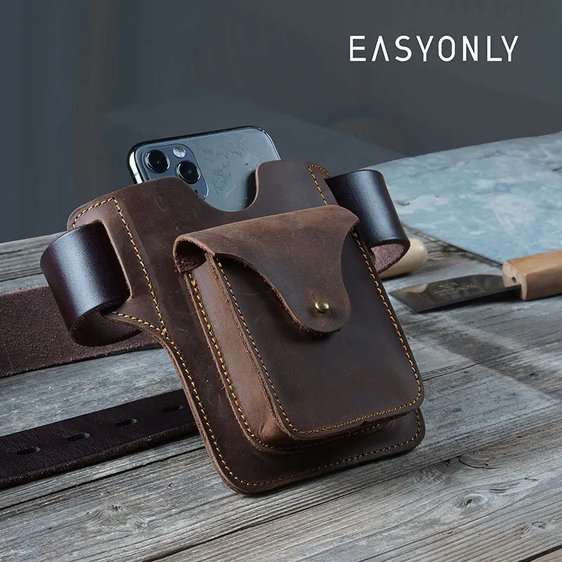 

Men's Belt Bag Running Mobile Phone Storage Belt Bag Genuine Leather Crazy Horse Leather Man Belt Ultra-thin Portable Sports bag