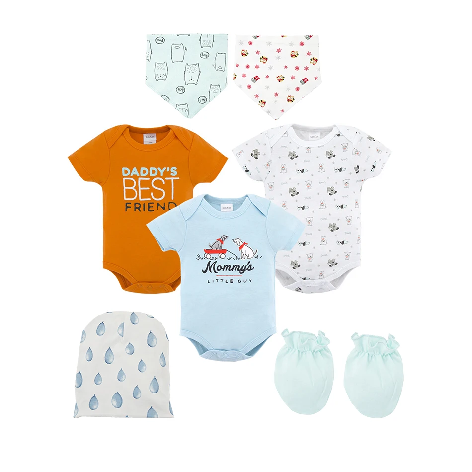 8PCS Baby Boy Bodysuit Clothes Set Newborn Baby Jumpsuit roupa infantil Clothing Set with Baby Caps Bibs Gloves Gifts