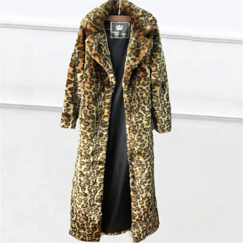 Leopard print fur coat women's faux mink fur jackets fashion casual European and American loose large warm clothes yellow