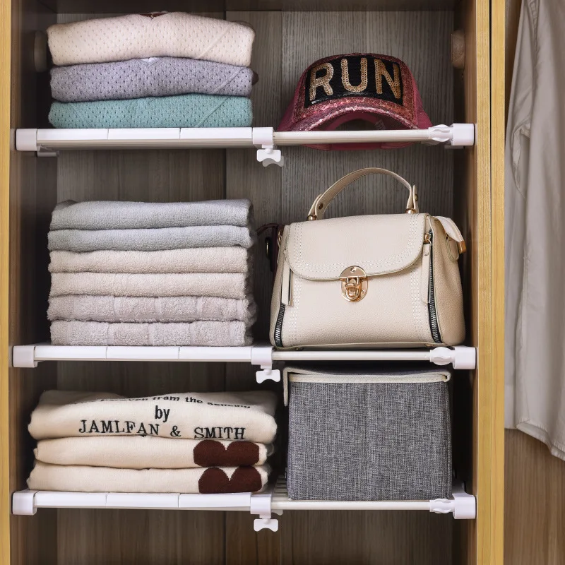 

Wall Mounted Wardrobe Storage Shelves Household Clothing Closet Organizer Rack Adjustable Appliance Holder Tool Kitchen Supplies