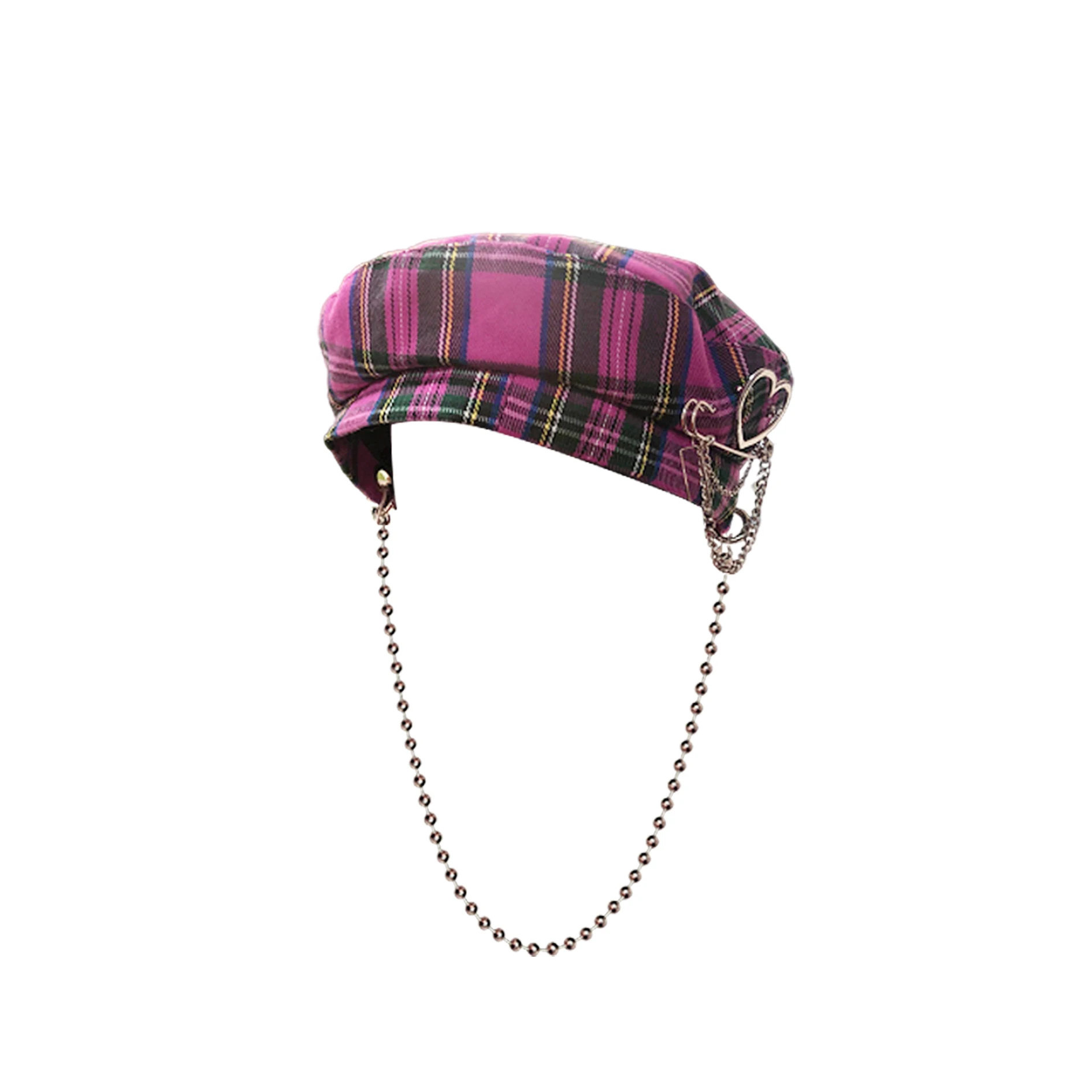 

New Style Gothic Girl Cute Love Chain Women Plaid Berets Hat Harajuku Punk Rock Style Female Streetwear Boina Feminina Berets
