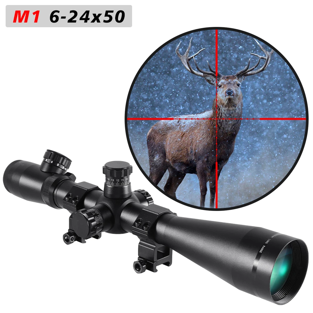 M1 6-24x50 Hunting Riflescope Optics Scope Glas Mil Dot Richtkruis Hunting Scope Sniper Scope Tactical Rifle AK47 AR15 AK74