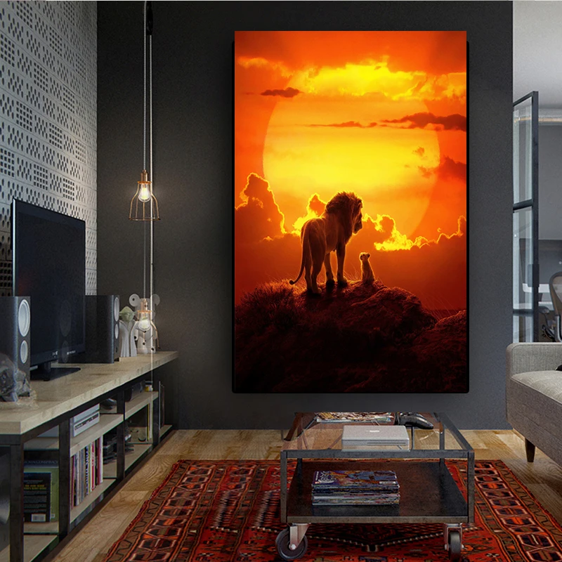 Картина на холсте африканский дикий плакат со львом под Золотой закат животные