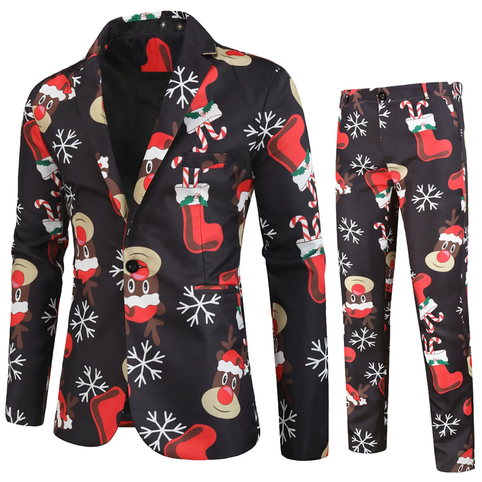 

Костюм мужской из двух предметов с принтом, рождественские носки, Повседневная модная куртка с длинными рукавами и лацканами, штаны, компле...