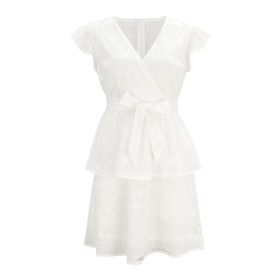 Женское платье с коротким рукавом белое Повседневное v-образным вырезом лето 2020 |